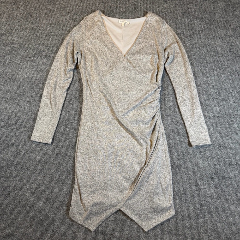 Charlotte Russe Women's Long Sleeve Faux‎ Wrap Sweater Mini Dress S Gray Y2K